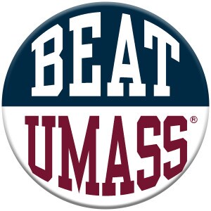 navy and white BEAT UMASS spirit button